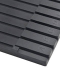Close-up of a black plastic Hobby Parts Organizer Rack And Folding Shelves Stand For Model Kit Build with labeled sections.