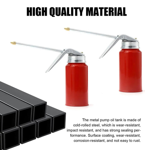 Top Shelf Cold Rolled Steel Hand Pump Oil Cans, 2 Pack Leak Proof 200 Milliliter Portable Grease Lubricator for Cars and Motorcycles.