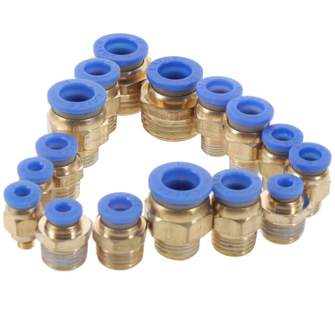 Pneumatic Quick Connect Fittings Kit 16Pcs PC Thread Straight Tube Connectors Crimp Fittings For Air Tools Hose Repair And Supply Pro Grade For Industrial And Workshop Use With Leak Free Connection, brass fittings