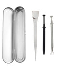 Hella Tight 4 Claw Jewelry Grabber Tool With Heavy Duty Stainless Steel Diamond Tip Pinch Pliers and spatula tweezer kit in silver.