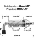 Keyless Spring Latch for Barn and Garage, stainless steel, 127mm, detailed measurements shown.