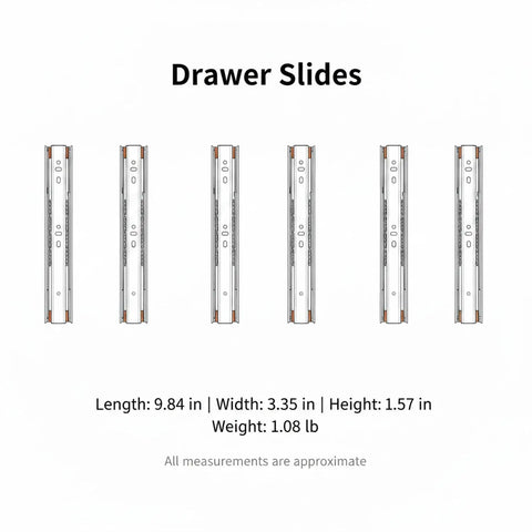 Illustration of 10 Inch Full Extension Drawer Slides for Vanities Nightstands and Small Cabinets 1 Pair Built From Cold Rolled Steel.