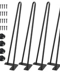 18 Inch Heavy Duty Hairpin Furniture Legs For Nightstands Coffee Tables And Desks Made Of Durable Metal With Rubber Floor Protectors Black Finish Great For DIY Furniture Makeovers And Projects 4 Pack shown with screws and rubber protectors