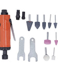 Badass Air Die Grinder Kit 22000 RPM Pneumatic Tool with various grinding bits and wrenches in orange and metal.