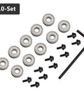 Premium Flush Trim Router Bit Two Piece Set Featuring Quarter Inch Shank And Dual Top And Bottom Ball Bearings Made From Tough Carbide Steel, 10-piece bearing and screw set.