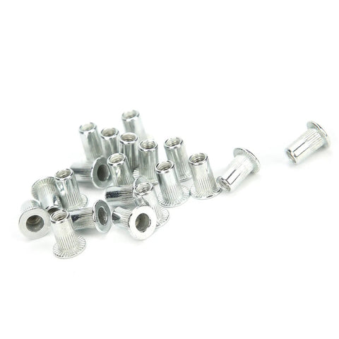100 Piece Rivet Nuts Kit M3x20 Hollow Thread Inserts Aluminum Alloy Fasteners Hardware For Quick Beefy Riveting In Auto Body Metalworking DIY Projects And Industrial Applications, silver rivet nuts