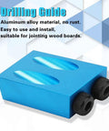 Blue drilling guide made of aluminum alloy for Essential 14 Piece Pocket Hole Jig Drill Kit With 15 Degree Dowel Joinery Set.