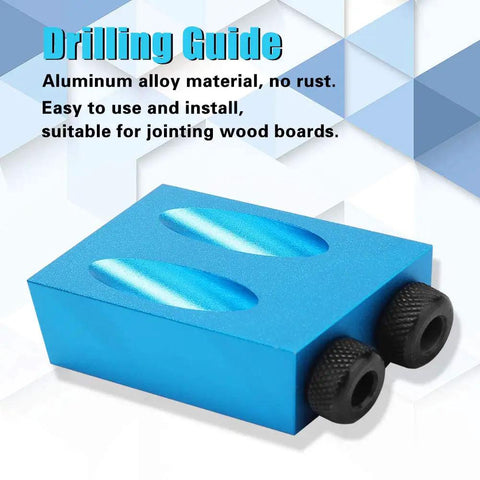 Blue drilling guide made of aluminum alloy for Essential 14 Piece Pocket Hole Jig Drill Kit With 15 Degree Dowel Joinery Set.