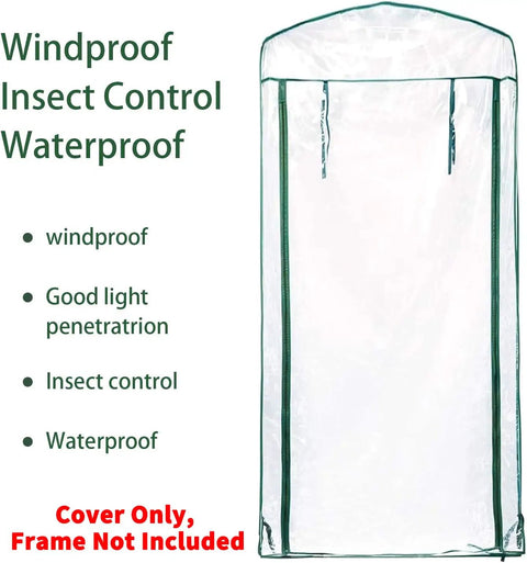 4 Tier Roll Up Zipper Door Greenhouse Replacement Cover 63 X 27 X 19 Inch Clear PVC Garden Greenhouse Cover For Plants Weatherproof Frost Protection Wind Rain Frame Not Included