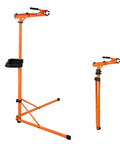 Heavy Duty E Bike Repair Stand Portable Foldable Workstand With 176 Lb Capacity, orange steel frame shown assembled and folded
