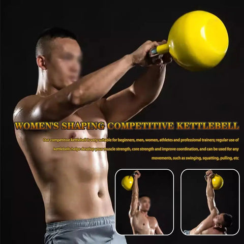 16Kg Yellow Competitive Kettlebell For Women And All Levels, Beast Mode Strength Training Gear in action, electroplated steel