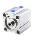 Workhorse Double Acting Compact Pneumatic Cylinder 40mm Bore X 80mm Stroke Thin Block Air Actuator side view, showing detail.