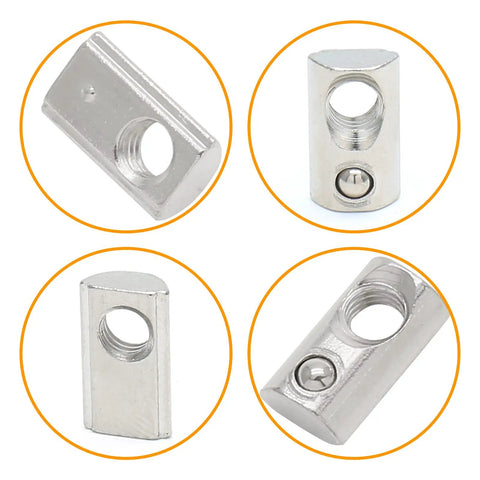 M8 Roll In T Nuts For 4040 Aluminum Extrusion Profiles 8mm Slot Pack Of 30 By Qjaiune shown in close-up, nickel-plated steel