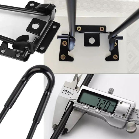 Built Different 16.5 Inch Folding Hairpin Table Legs Set Of 3 Solid Steel Frame close up of attachment points and measurements