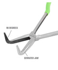 11 Inch 90 Degree Angled Long Nose Pliers With Extended Reach for Automotive Electrical and Jewelry Work, showing serrated jaw and 90-degree angle.