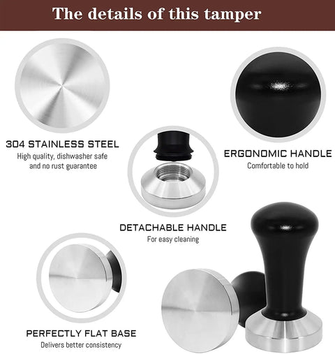 51mm Coffee Tamper Set for Portafilter Espresso Machines With 350ml Frothing Pitcher Tamper Mat Barista Towel showing details