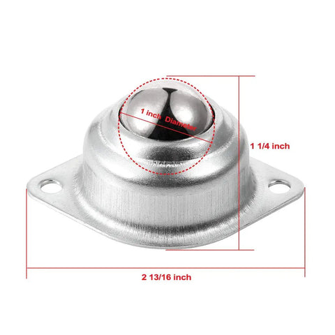 1 inch rolling ball transfer caster with carbon steel design, dimensions marked, suitable for heavy duty conveyor systems and furniture.