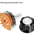 3 Pole 4 Throw Rotary Switch with Band Selector, black plastic knob, 9mm mount hole, 15 pins, nut included, DIY electronics projects