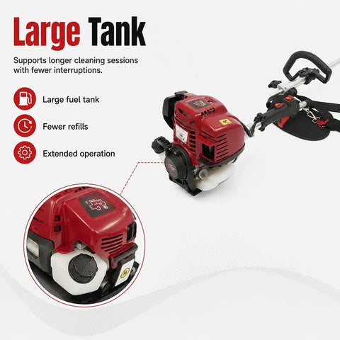 Powerful Gas Handheld Broom Sweeper With 1000W 4 Stroke Engine, 20 Inch Wide Lawn Yard Debris Cleaner For Streets, Parks And Farms, Aluminum Alloy Body, Durable Outdoor Cleanup Tool, large fuel tank shown