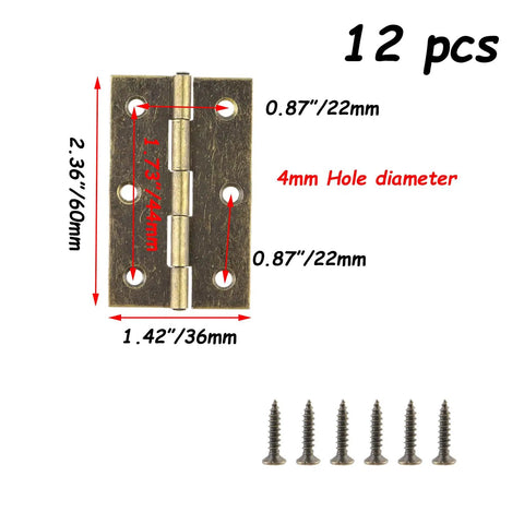 2.5 Inch Folding Butt Hinges Antique Bronze 12-Pack Heavy Duty Iron Hinges dimensions and included screws