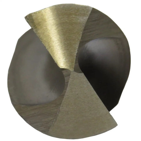 Close-up view of a gold oxide coated M35 cobalt drill bit from the Hard As Nails M35 Five Percent Cobalt Drill Bit Set.