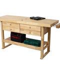 Heavy Duty Sixty Inch Wooden Workbench With Four Deep Storage Drawers And Welding Table Setup Featuring Rock Solid F Bar Clamps