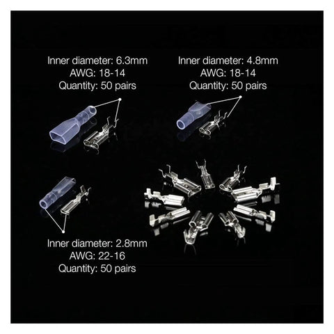 Ultimate 300 Piece Spade Connector Wire Crimp Terminal Assortment Kit With Insulating Sleeves In Sizes 2.8mm 4.8mm And 6.3mm For All Your Diy Electrical Projects, 2.8mm 4.8mm 6.3mm insulated terminals