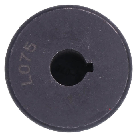 Black circular L-jaw coupling hub with central bore and small keyway, top view.