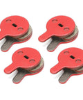Bike Disc Brake Pads Resin Bonded Semi Metal For Smooth Quiet Braking Replacement Kit image of 4 red pads with metal backing.