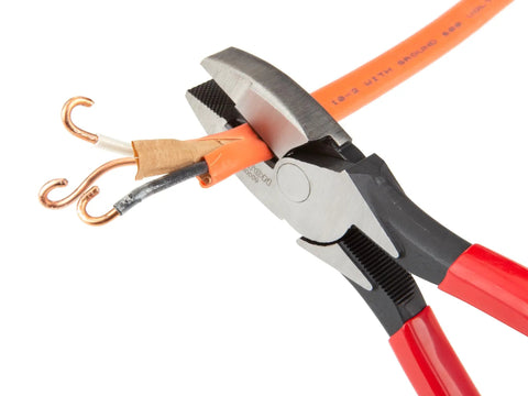 Six Piece Pliers Set With Groove Joint Slip Joint Long Nose Diagonal Cutting And Lineman Pliers cutting orange wire