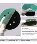 Get Fresh 40 Pc Green Hook And Loop Sanding Discs For Power Tools 5 Inch 125mm showing different grits and 8 vent holes.