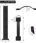 Six Piece Garage Door Magnetic Decorative Hardware Kit featuring hinge and handle dimensions in black color for metal doors.