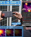 Portable Infrared Thermal Imaging Camera With USB Type C For Android Phone 32 By 32 Resolution Minus 20 To 1000 Celsius Range Real Time IR Imaging Handy TinyThermalImager App Upgrade From Google Play For Quick Field Scans showing temperature range and real-time IR scan on smartphone.