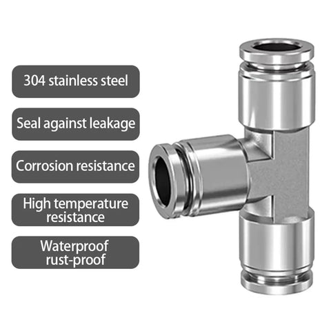 Heavy Duty Rust Proof 304 Stainless Steel Pneumatic Air Hose Fittings With Quick Release Coupling, T-joint design