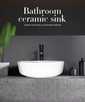 White Ceramic Vessel Sink For Countertop Install Round Above Counter Porcelain Basin With Black Faucet And Pop Up Drain