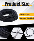 WEBEEDY black braided graphite compression packing, 6mm wide x 5m long, for mechanical seals and pump valves
