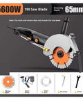 Pro Grade Cordless Circular Saw With Brushless Motor For Dust Free Concrete Wall Slotting And Heavy Duty Stone Grooving Cuts Hardcore Smooth As Butter No Sweat On Any Job Site with 190 saw blade and water pump attachments.