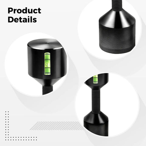 Close-up of Beefy 2-Piece Aluminum Flange Alignment Dowel Pin Set with Foam Spirit Level and adjustable height feature
