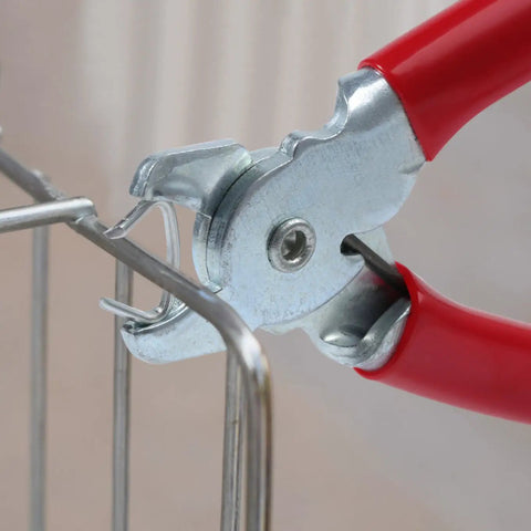 Spring Loaded Hog Ring Pliers Kit For Quick Upholstery DIY Friendly And Cage Netting Installations, metal jaws close on wire