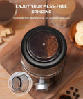 Electric Super Silent Blade Coffee Grinder With Timed Grind Control Rotary Knob showing sealed lid for mess-free use