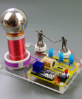 Tabletop Tesla Coil DIY Kit With Spark Gap High Voltage Science Educational Toy For Electrical Hobbyists Easy Assembly In About 1 To 2 Hours Includes Step By Step Guide And 12V Power Supply Prep. tabletop kit with acrylic base, copper coil, and metal spark gap