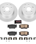 Rear Brake Kit With Fully Coated Rotors And Z17 Ceramic Brake Pads For Lexus HS250h 2010 2012 And Toyota RAV4 2006 2018 Replacement CRK4671 with rotors, pads, and hardware on display.