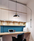 Industrial Plug In Pendant Light With Switch Black Barn Style Ceiling Lamp over kitchen desk setup, adding modern rustic vibe.