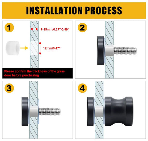 Installation process for Straight Up Built Tough Black Shower Glass Door Handles 2 Pack, showing step-by-step assembly steps.