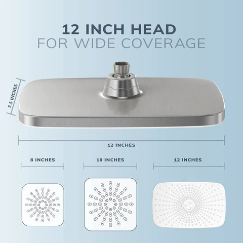 12 Inch Rainfall Shower Head With Handheld And Hose In White And Brushed Nickel Finish High Pressure Water Flow Ultra Wide