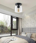 Bedroom with Modern Semi Flush Mount Ceiling Light With Matte Black Finish And Clear Glass Shade For Kitchen Hallway Closet Dining Room Farmhouse Style Dope Industrial Look E26 Base Compatible Five Point Nine Inch Fixture
