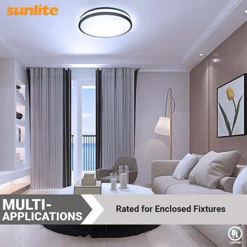 Modern living room with overhead light showcasing Upgrade Your Fixtures With A Dimmable A19 LED Bulb 14W 100W Equivalent 1500 Lumens GU24 Twist And Lock Base UL Listed Enclosed Fixture Rated 5000K Daylight 6 Pack Cool To The Touch No Fuss Dimming