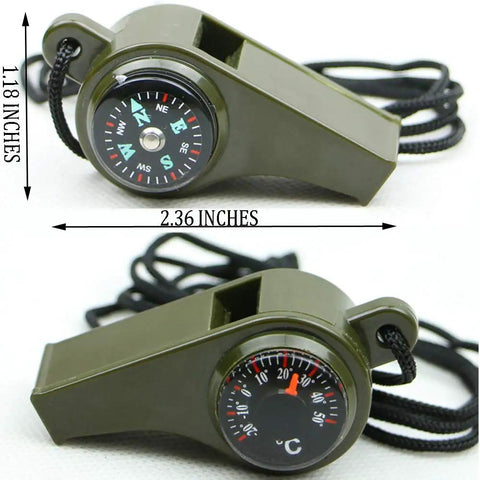 3 In 1 Emergency Survival Gear Whistle Compass Thermometer With Lanyard For Outdoor Camping And Hiking Waterproof And Durable