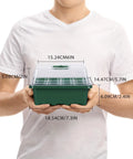 Person holding 3-Pack Seed Starter Trays With Adjustable Humidity Dome And Base Indoor Greenhouse Propagator 12 Cells