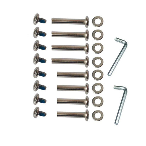 Inline Skate Replacement Wheel Axles Repair Kit with 6mm shafts, 30mm and 36mm lengths, screws, washers, and hex wrenches
